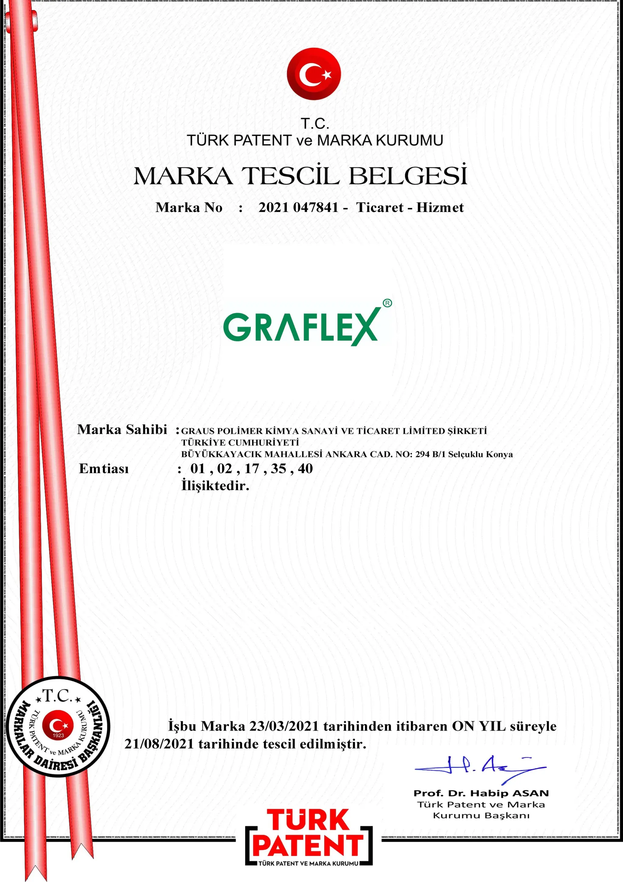 Graflex Marka Tescil Belgesi
