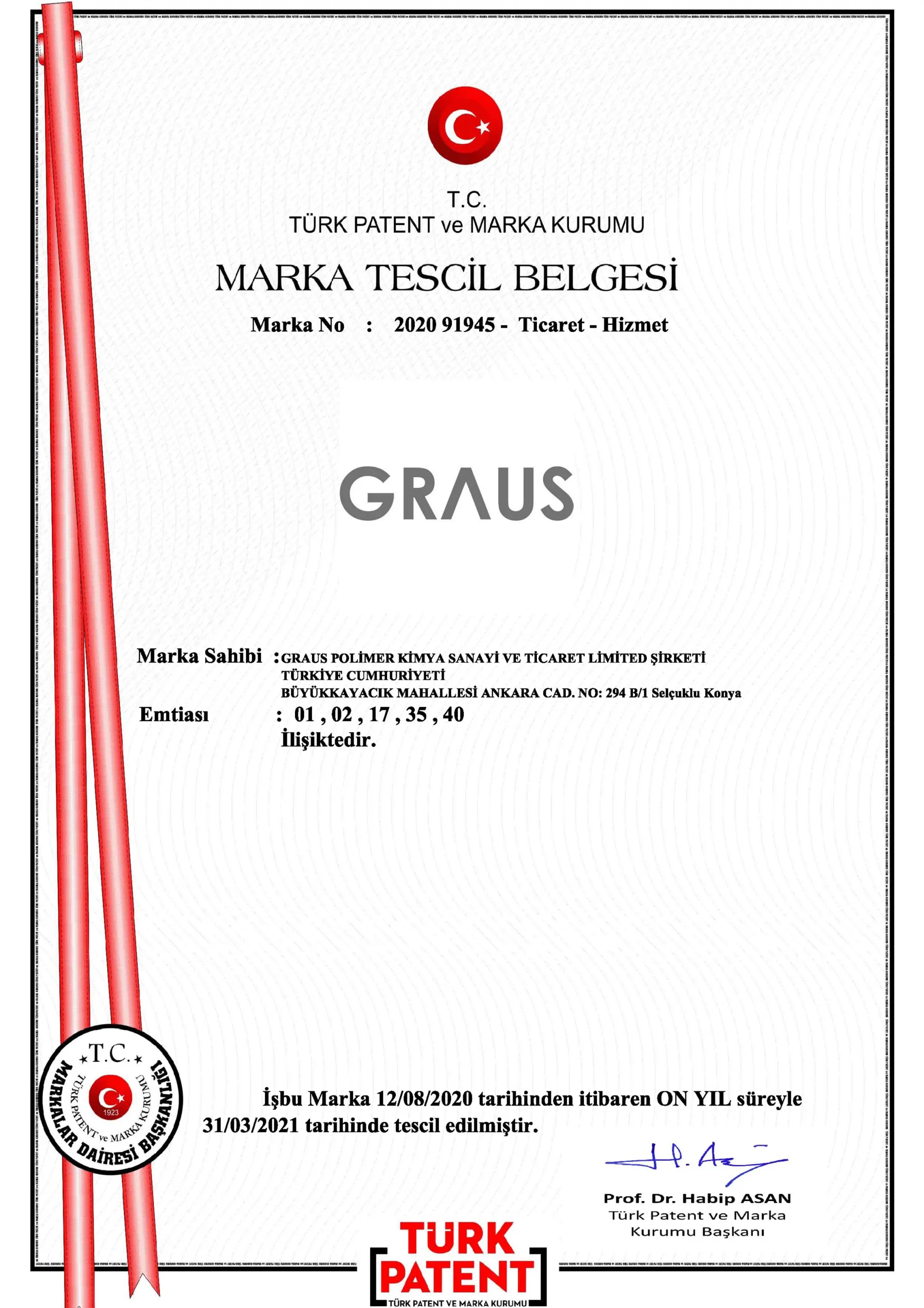 Graus Marka Tescil Belgesi