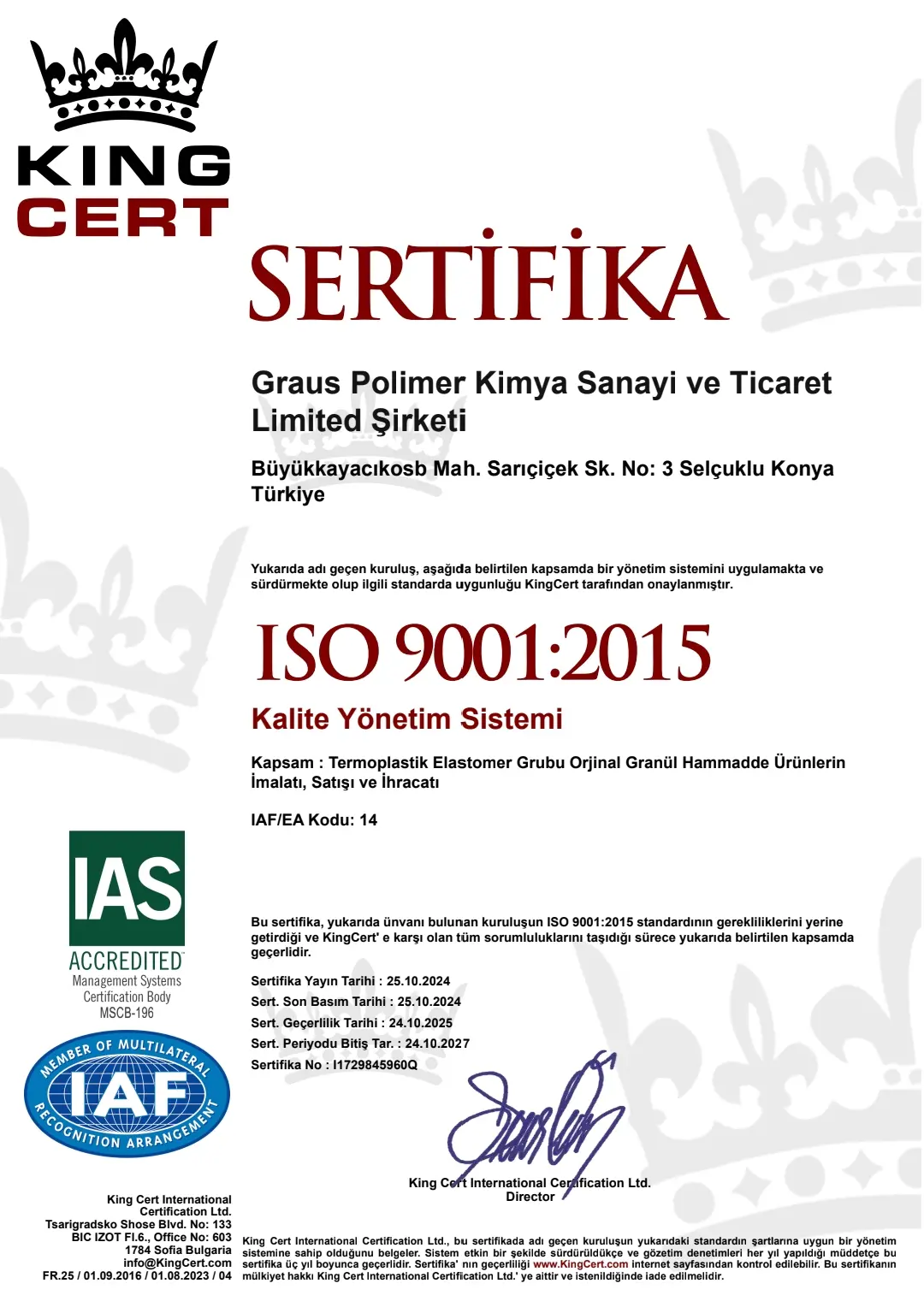 ISO 9001:2015 Quality management System