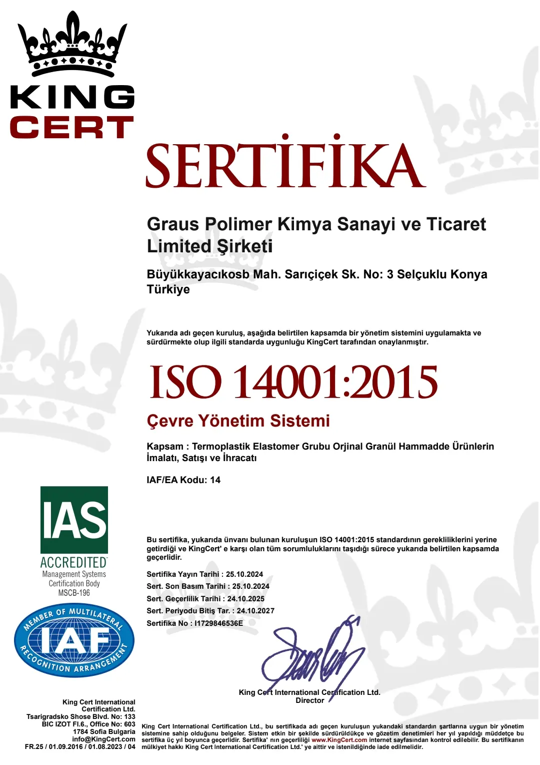 ISO 14001:2015 Çevre Yönetim Sistemi