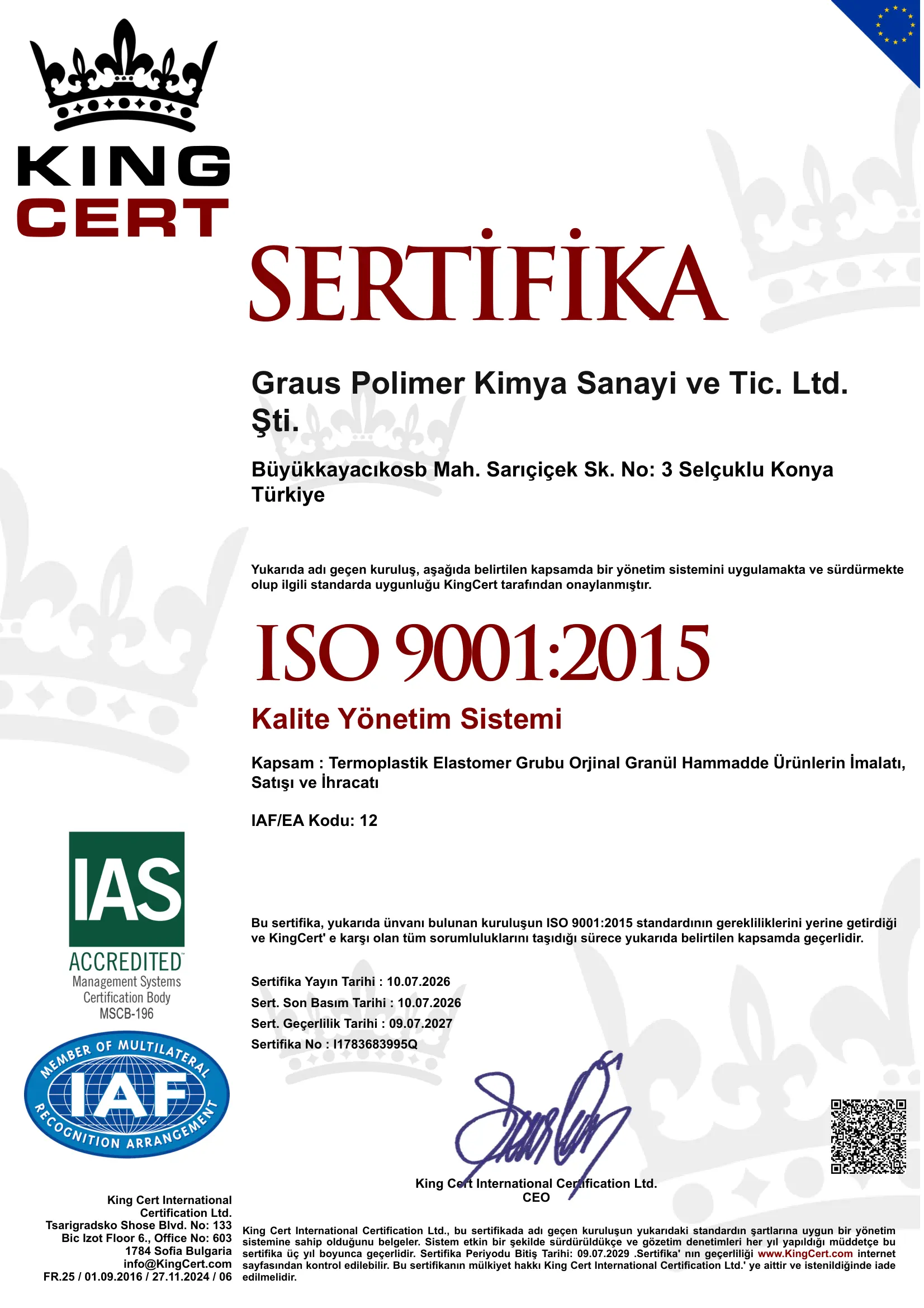 ISO 9001:2015 Kalite Yönetim Sistemi
