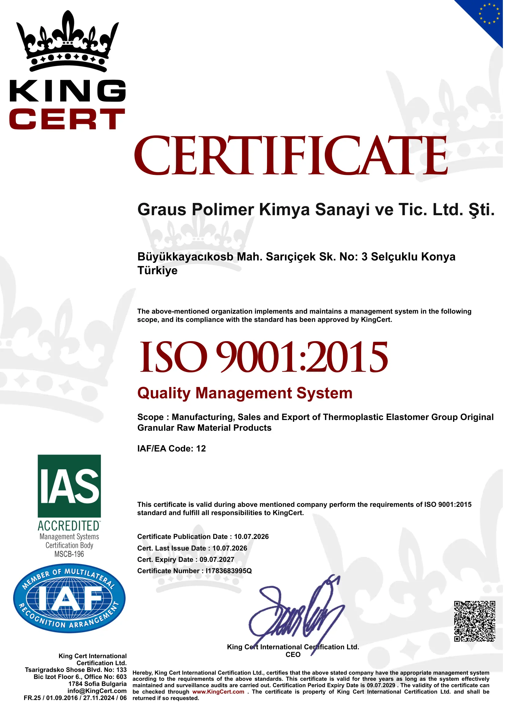 ISO 9001:2015 Quality management System