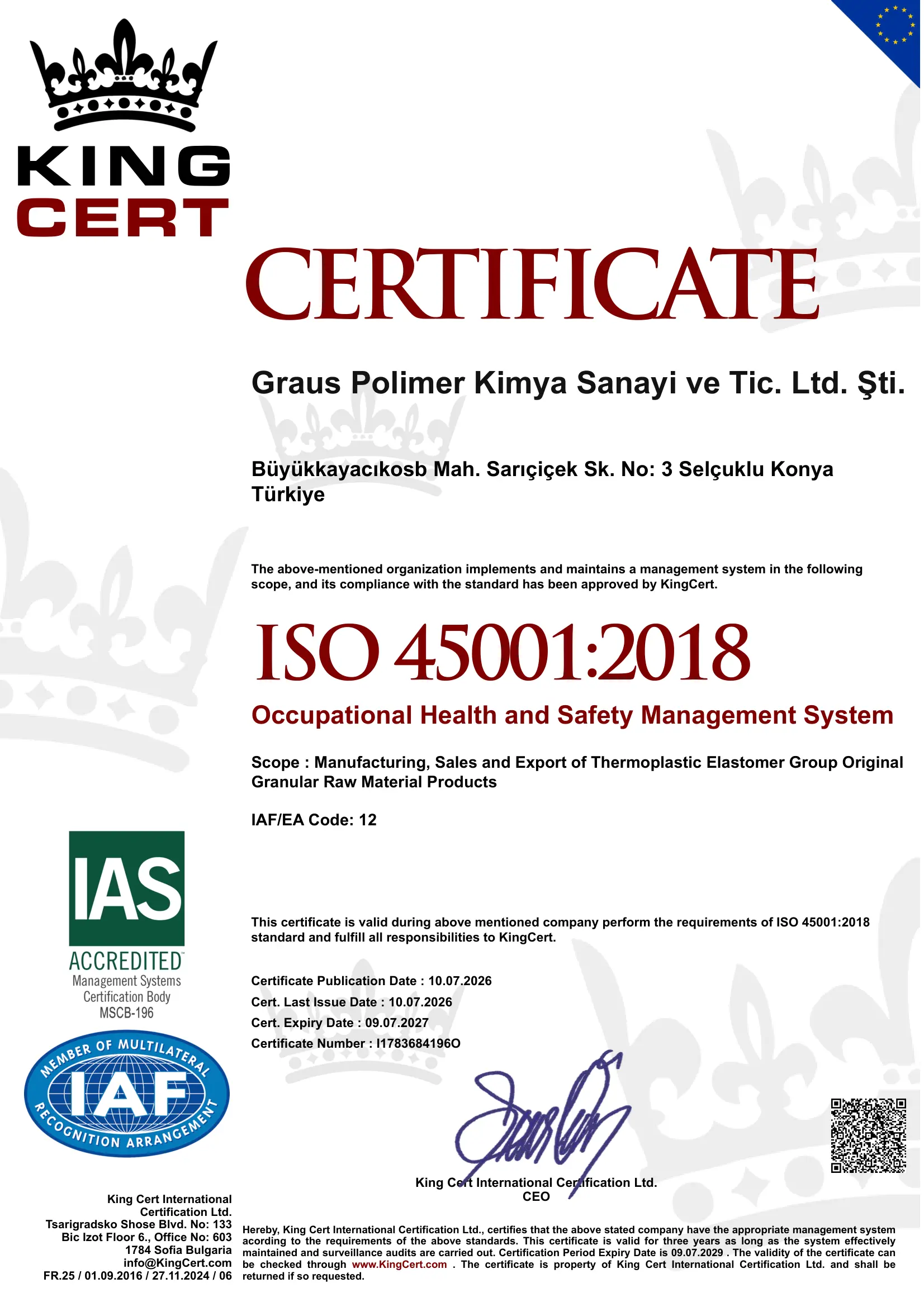 ISO 45001:2018 Occupational Health and Safety Management System
